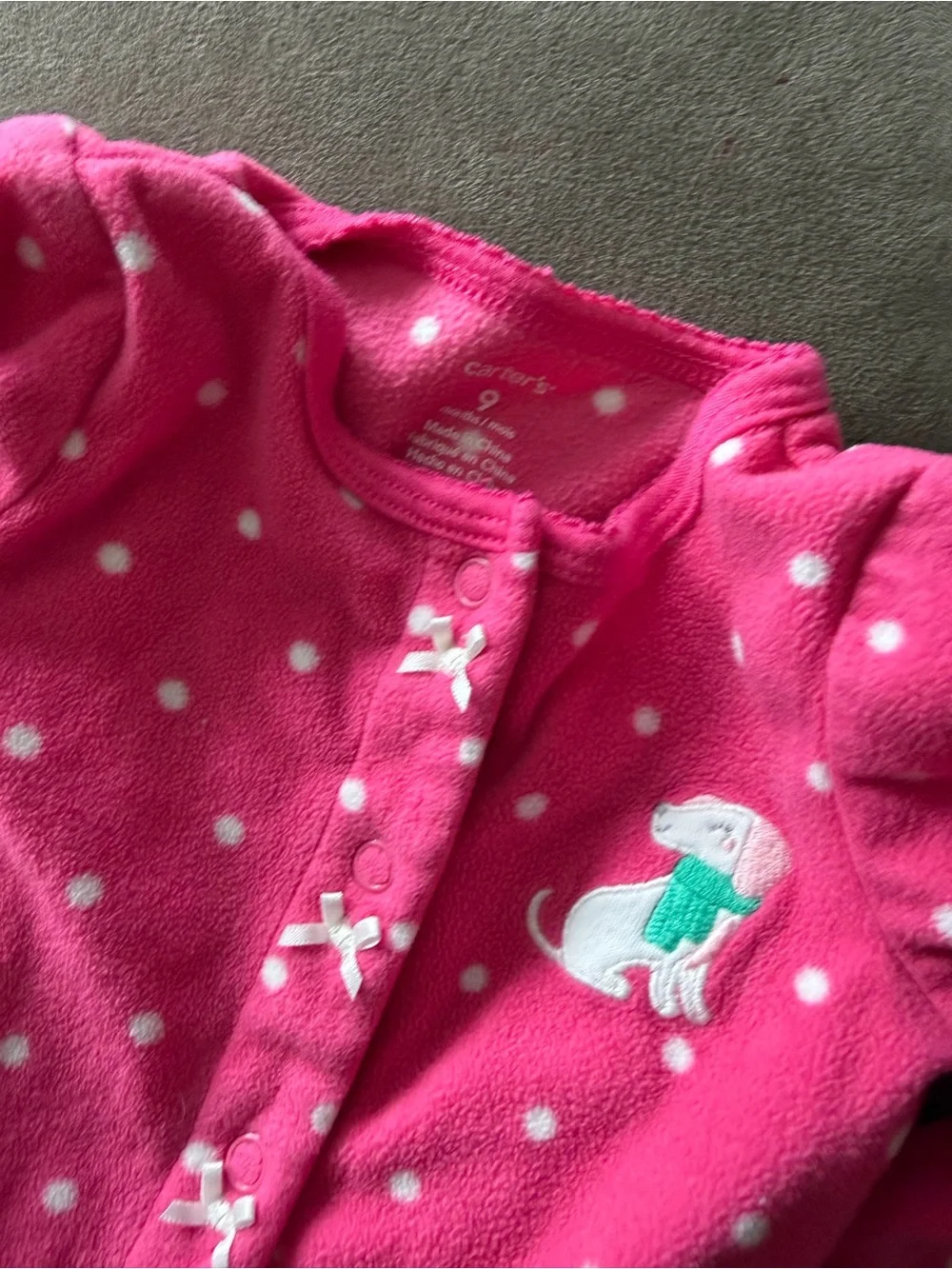 Baby Girls' Hot Pink Polka Dot Fleece One-Piece Sleepwear Dog